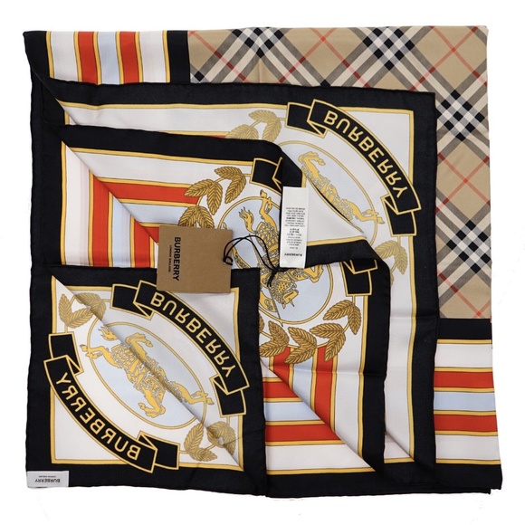 Burberry Square Scarf EKD Crest And Check Silk New - Picture 2 of 3